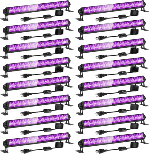 Miniatura 8 de Barra de luz LED negra de 120 W, cable e interruptor de 10 pies, carcasa de aluminio, luces negras impermeables YIAYETOG IP66 para grandes espacios