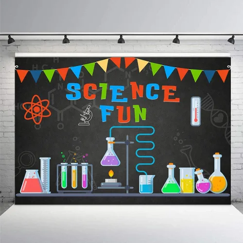 Miniatura 3 de MEHOFOTO - Decoración de fiesta de cumpleaños de ciencia de 8 x 6 pies, fondo de estudio fotográfico, pancarta de ciencia divertida para científico