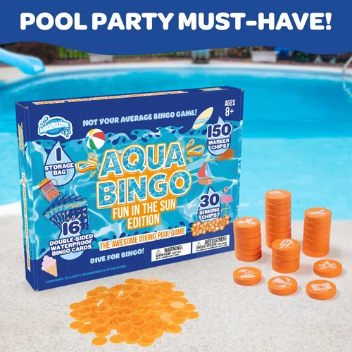 Miniatura 5 de Juego de buceo de bingo en piscina para niños, edición divertida de fiesta de verano, bucea y llama a 30 "números" de temática tropical hundida