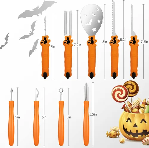 Miniatura 2 de Kit de tallado de calabaza para Halloween, juego profesional de tallado resistente, herramienta de escultura de acero inoxidable cuchillo