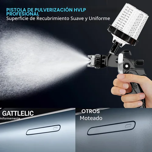 Miniatura 3 de Pistola rociadora de aire HVLP con boquillas de 1.4/1.7/2mm y regulador de compresor de aire, pistola de pintura de aire con taza de mezcla de 600cc