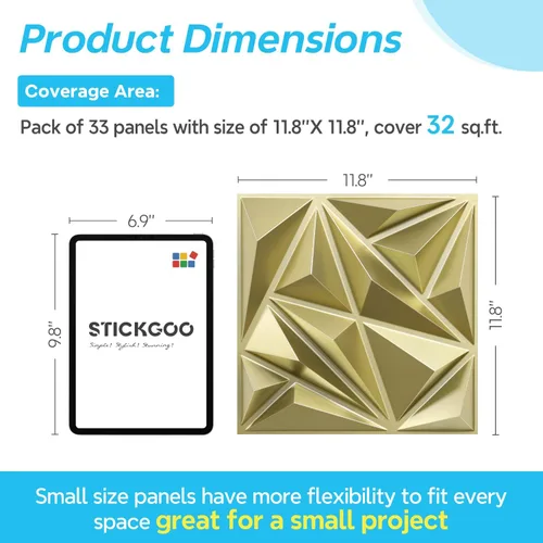 Miniatura 3 de STICKGOO Paneles de pared 3D para decoración de pared interior, paneles de acento de pared de diseño de diamante en oro champán, 30.5 x 30.5 cm