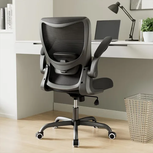 Miniatura 9 de MUXX.STIL Silla de oficina, silla de escritorio ergonómica de piel sintética con soporte lumbar ajustable y reposabrazos abatible, silla de Crema