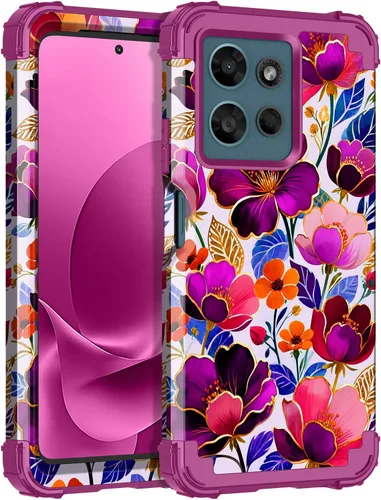 Miniatura 8 de LONTECT Funda para Moto Edge 2021, Moto Edge 5G UW, funda floral a prueba de golpes, 3 en 1, híbrida resistente, resistente, funda protectora