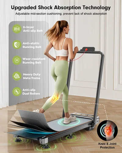Miniatura 5 de Folding Walking Pad with 15% Incline/RGB Light/Dual Screen Display, 3.5HP Treadmills for Home, Portable Walking Pad Treadmill with Handle Bar and 4