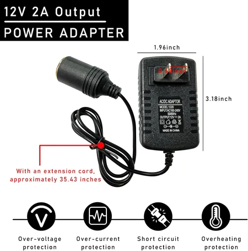 Miniatura 2 de Ziciner Convertidor de CA a CC, 100-240V a 12V 2A 24W Convertidor AC/DC, toma de encendedor de cigarrillos de automóvil, transformador de adaptador