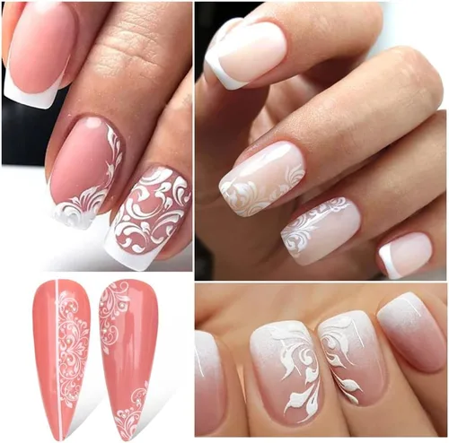 Miniatura 4 de Calcomanías de Arte de Uñas de Flores, Calcomanías de Uñas de Flores Blancas Suministros de Arte de Uñas 3D Encaje Retro Hoja de Flor Enredadera