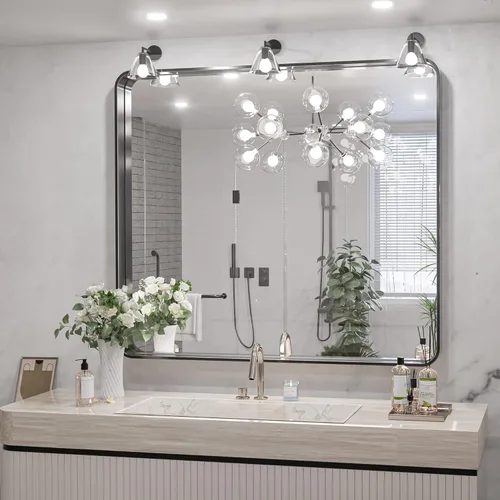 Miniatura 211 de TokeShimi - Espejo para pared de baño, espejo de tocador con marco de metal de aleación de aluminio mate cepillado e inoxidable, decoración rústica