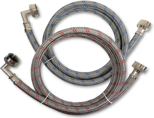 Miniatura 3 de Mangueras premium de acero inoxidable para lavadora con codo de 90 grados, a prueba de explosiones, 5 pies, líneas de suministro de entrada