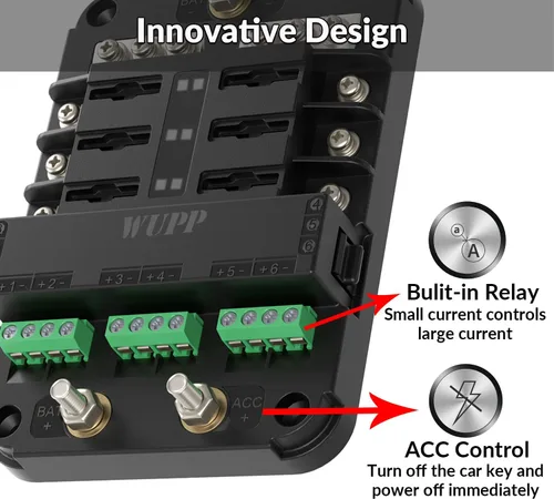 Miniatura 4 de WUPP Bloque de fusibles de 12 V con relé, caja de fusibles de 6 circuitos automotrices con interfaz Acc, bloque de fusibles universal y kit de relé