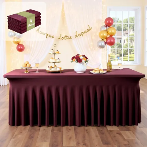 Miniatura 63 de Outpain - 4 paquetes de mantel de elastano de 6 pies para mesas plegables estándar - Mantel de mesa rosa bebé, protector de mesa para fiesta, boda