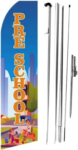 Miniatura 8 de OnPoint Wares Banderas de inscripción preescolar ahora – Paquete de 2 Banderas de plumas de poliéster resistentes a la intemperie de 2.5 pies x