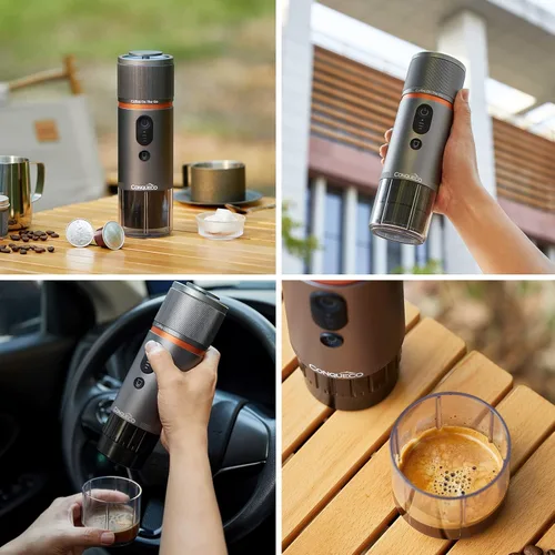 Miniatura 7 de CONQUECO Máquina de café espresso portátil: 12V eléctrica pequeña máquina de viaje Expresso - Autocalentamiento 8 tazas funciona