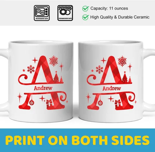 Miniatura 4 de Taza de café con inicial de decoración navideña con nombre, taza personalizada para mujeres y hombres, regalos con monograma, tazas de café