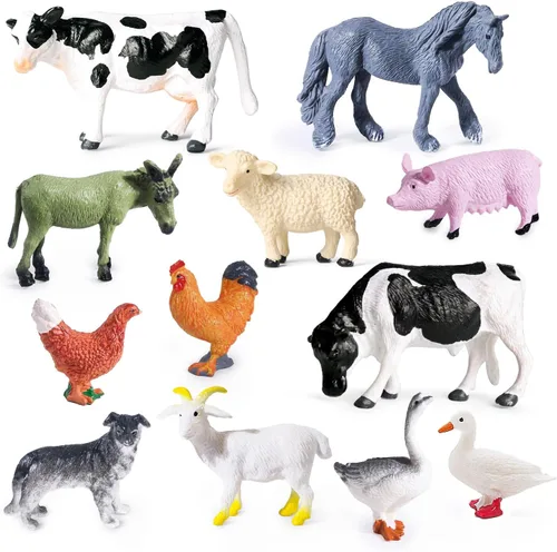 Miniatura 10 de SIENON Juego de 12 piezas de figuras de animales de granja, mini juguetes de plástico realistas para niños, juego educativo de animales de granja