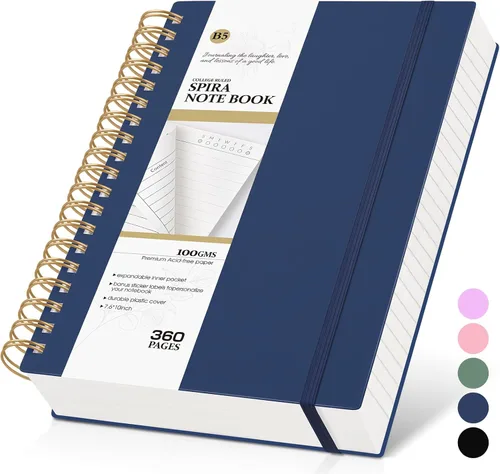 Miniatura 17 de MUAHLIUB Cuaderno de espiral rayado universitario, 360 páginas rayadas gruesas para mujeres y hombres, cuadernos grandes B5 con papel de 100GSM