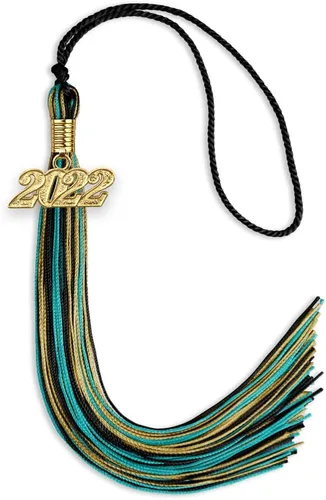 Miniatura 147 de Endea Graduation Borla mixta de triple color con gota de fecha dorada (negro/dorado/blanco, 2021)