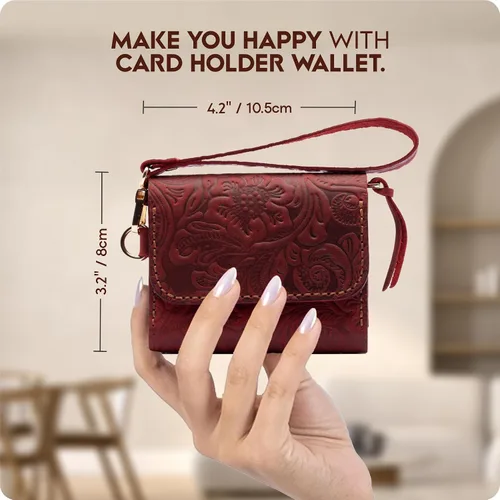 Miniatura 15 de Toros Craft Handmade Leather Wallets for Women, Western Wristlet Wallets, Floral Leather Small Credit Card Holder with Zipper, Minimalist & Cute