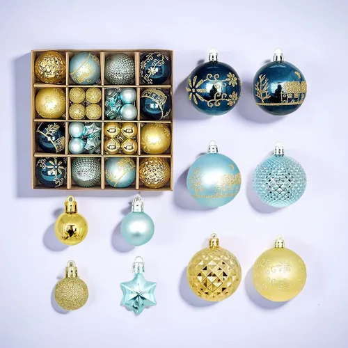Juego de 44 adornos de bolas de Navidad, adornos de bolas de Navidad inastillables para Navidad, vacaciones, corona y decoraciones de fiestas, con