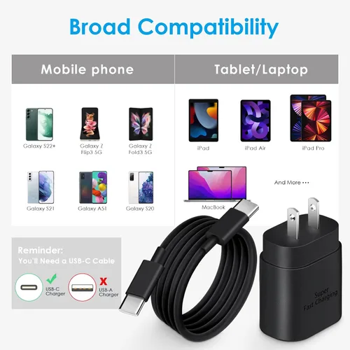 Miniatura 7 de Bloque de Carga Rápida USB-C de 25W con Cable C a C [Compatible con PD PPS] para Galaxy S24/S23/S22, Pixel 8/7, Z Flip 5, iPhone 17/16/15 - Cargador