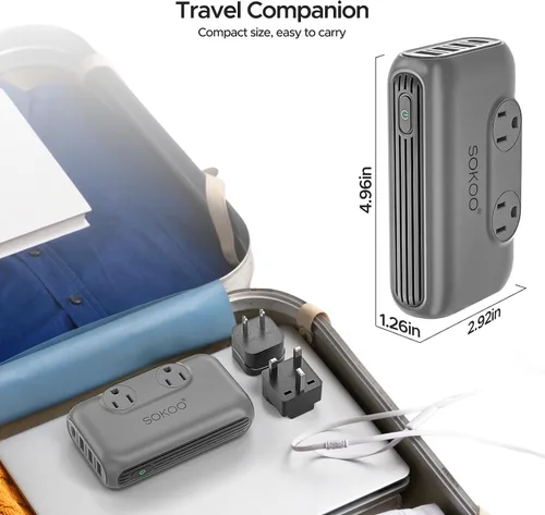 Miniatura 7 de SOKOO Convertidor de voltaje de 220 V a 110 V, adaptador de viaje universal internacional, 4 puertos USB (1 USB C) convertidor de corriente reductor