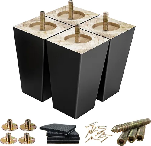 SHANJUE Paquete de 4 patas de madera para muebles de 5 pulgadas, patas de sofá cuadradas negras, patas de silla de mediados de siglo, piezas de