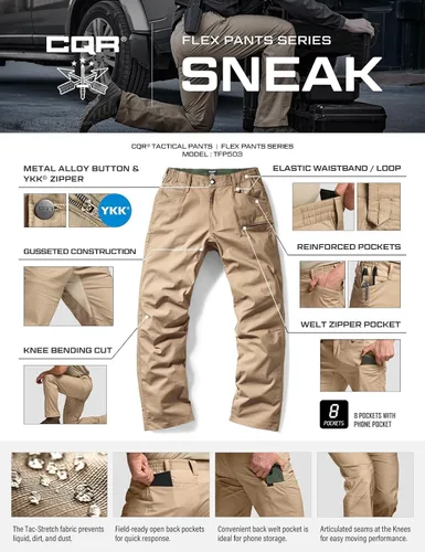 Miniatura 145 de CQR – Pantalones tácticos elásticos tipo cargo para hombre, resistentes al agua, de tela ripstop (antidesgarros), ligeros, ideales para uso diario
