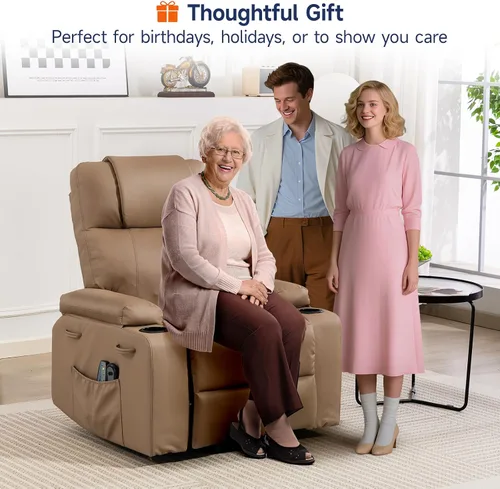 Miniatura 9 de Silla Reclinable con Elevador Eléctrico para Personas Mayores con Masaje y Calor, Sillón Reclinable Eléctrico de Cuero PU Ajustable 160° con Control