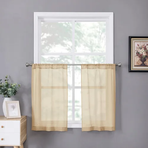 Miniatura 42 de Tollpiz - Juego de 2 paneles de cortinas de velo traslúcidas para media ventana, cortas, con textura de lino y bolsillo para cortinero, filtran