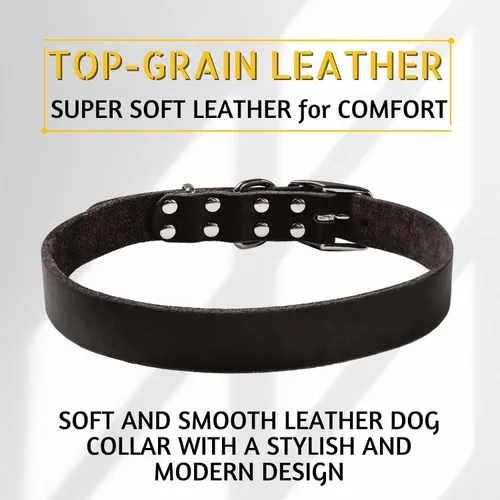 Miniatura 5 de Adityna - Collar de perro de cuero negro para perros grandes - Estilo clásico, suave y fuerte, collar de cuero de grano superior resistente