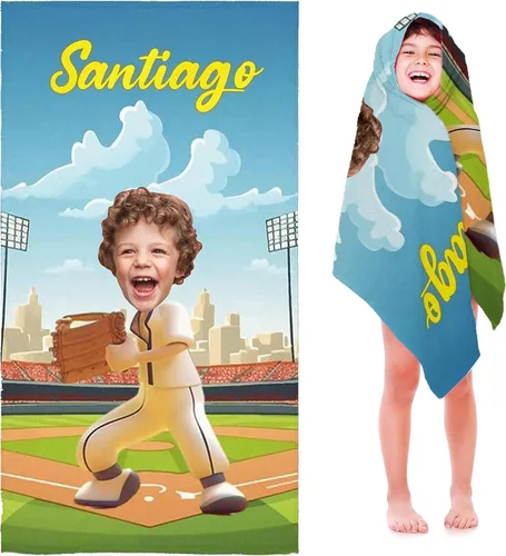 Miniatura 24 de Toalla de playa de béisbol personalizada para niños y niños, toalla de playa deportiva personalizada con nombre, número de equipo, regalos