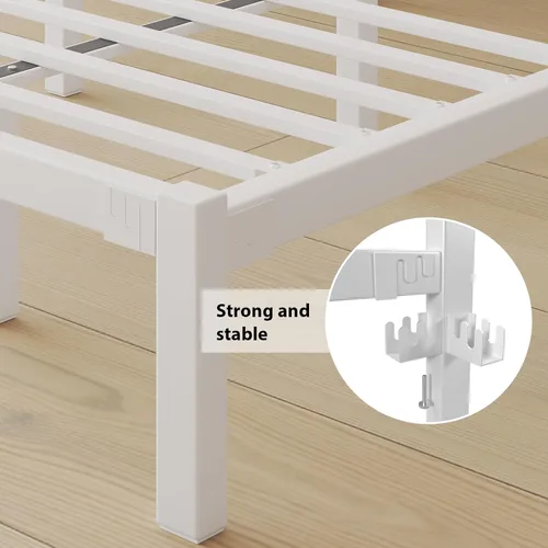 Miniatura 6 de LoVinson Base de cama tamaño King, base de cama de plataforma resistente con base de metal fuerte, almacenamiento debajo de la cama, base de Blanco