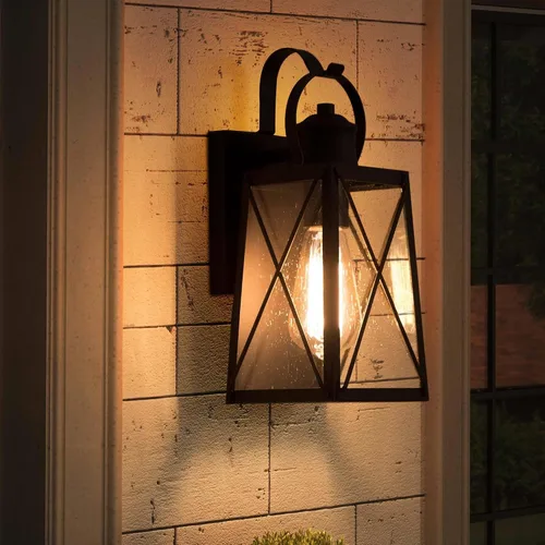 Miniatura 2 de Luces de pared para exteriores, apliques de pared exterior con vidrio semillado, faroles de bronce impermeables y antioxidantes para puerta