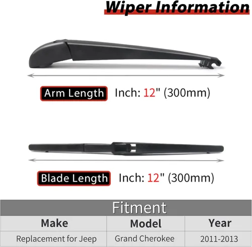 Miniatura 2 de Reemplazo para vehículos Jeep Grand Cherokee 2011 2012 2013 - Juego de limpiaparabrisas trasero con brazo y hoja - OTUAYAUTO OEM de fábrica