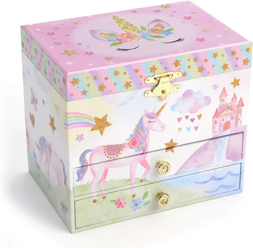 Miniatura 2 de Jewelkeeper Caja de música de unicornio y juego de joyas para niñas pequeñas 3 regalos de unicornio para niñas caja de joyería de unicornio