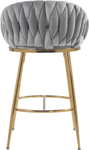 Miniatura 7 de Juego de 2 taburetes de bar de altura de mostrador de 26 pulgadas, taburete de bar de terciopelo para isla de cocina con respaldo ondulado, base Gris