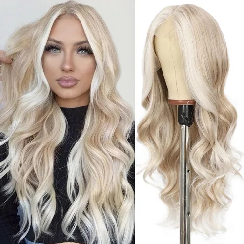 Miniatura 26 de SAPPHIREWIGS Peluca rubia con encaje frontal, pelucas largas y onduladas para mujer, pelucas de color rubio ceniza, resistentes al calor, para Mix