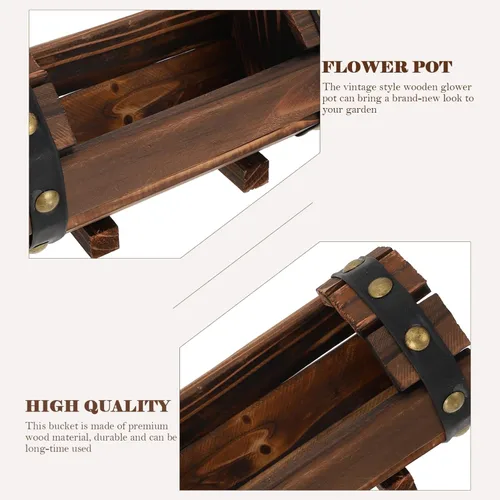 Miniatura 9 de Maceta rústica de madera con barril para whisky, maceta de flores para suculentas, contenedor para patio, jardín, patio trasero