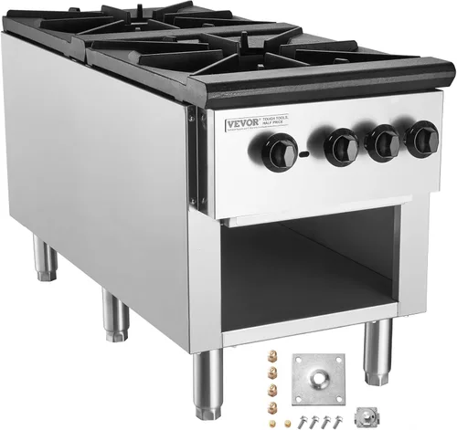 Miniatura 9 de VEVOR Estufa de Gas Comercial con 2 Quemadores, Estufa de Cocina de Encimera de Propano y Gas Natural, Placa Caliente de Gas de Acero Inoxidable
