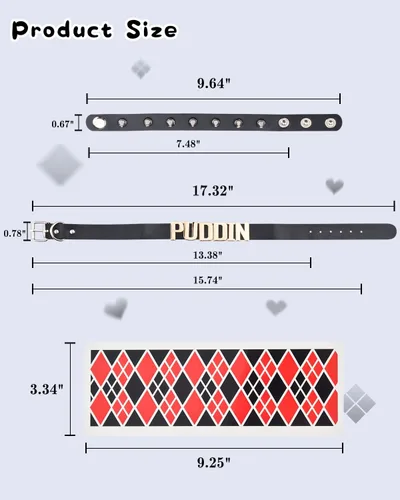 Miniatura 4 de Quinn Puddin Gargantilla de Halloween ajustable de cuero punk, collar con letra, calcomanías de tatuaje, remaches, pulsera de pinchos, accesorios