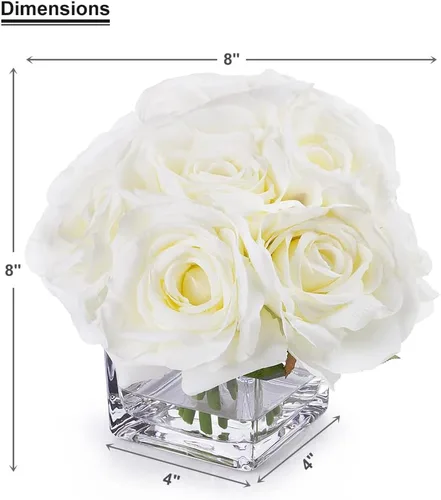 Miniatura 4 de ENOVA FLORAL Flores artificiales en jarrón, arreglos florales falsos en jarrón con agua sintética para bodas, mesa de comedor (crema)