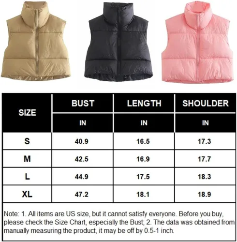Miniatura 2 de FindThy Chaleco corto acolchado con cordón para mujer, con cremallera completa, reversible, chaleco de invierno