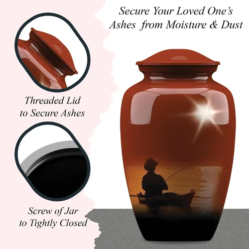 Miniatura 5 de Forever URNS - Urna funeraria de cremación para adultos con tema clásico de hombre de pesca para cenizas humanas de mujeres y hombres, 320 pulgadas