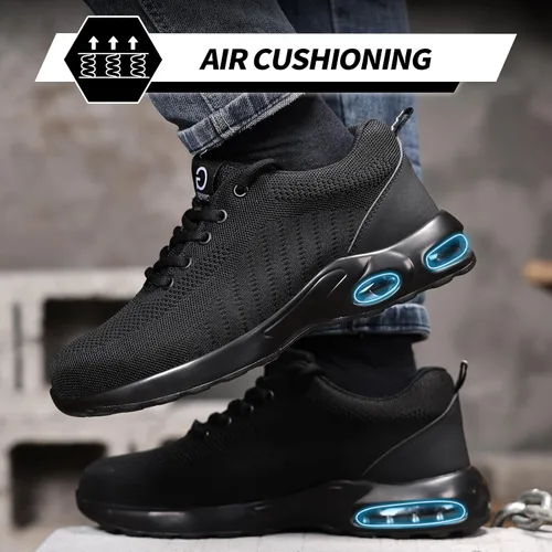Miniatura 4 de GLANOUDUN Zapatos de punta de acero para hombre, zapatos de trabajo negros, zapatos de seguridad ligeros para hombres, zapatos de seguridad