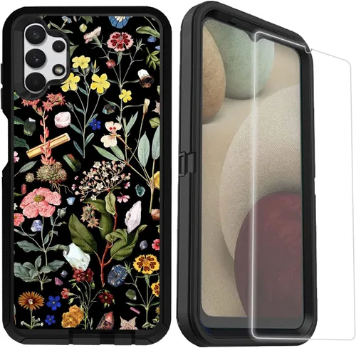 Funda compatible con Aesthetics Samsung Galaxy A32 5G con protector de lente de cámara para niñas y mujeres, bonito diseño floral, a prueba de Verde