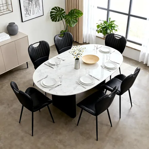 Miniatura 8 de Juego de 4 sillas de comedor, modernas sillas de cocina y comedor de piel sintética con patas de metal, soporte ergonómico para la espalda