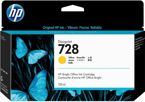 HP 728 Cartucho de tinta original amarillo de 4.4 fl oz (F9J65A) para impresoras de trazador de gran formato DesignJet T830 MFP y T730