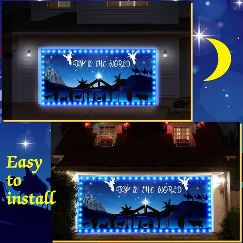 Miniatura 7 de Ganeen Pancarta de Luces LED en Cadena de 6.4x16 pies para Puerta de Garaje de Navidad 2025, Grande, Rústica, Decoraciones de Puerta de Garaje