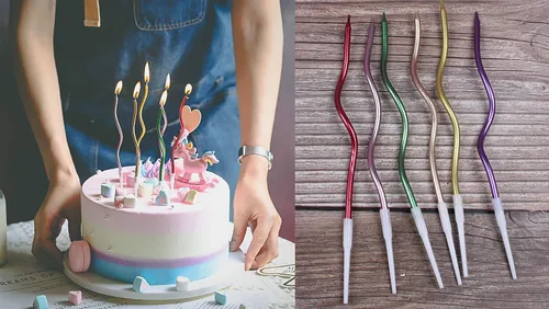 Miniatura 7 de Juego de velas de cumpleaños Twisty, velas metálicas coloridas de bobina rizada, juego de velas largas y delgadas para boda, suministros para Dorado