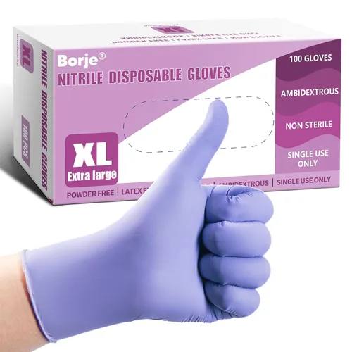 Miniatura 14 de Guantes de nitrilo Borje grandes, 100 guantes desechables, negros, sin látex y sin polvo, para examen médico, aptos para alimentos, limpieza, cocina